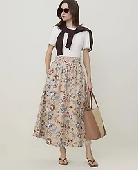 Ann Taylor Weekend Floral Paperbag Midi Skirt Cool Sesame Women's
