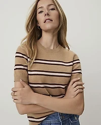 Ann Taylor Petite Weekend Striped Sweater T-Shirt Camel Multi Women's