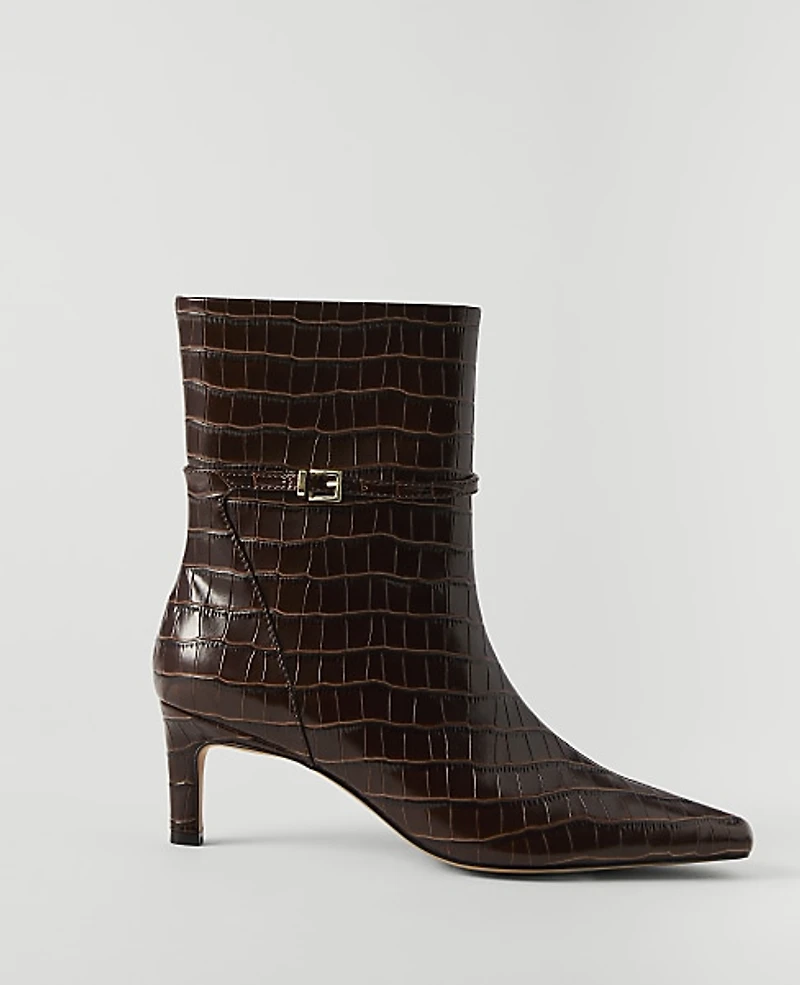 Ann Taylor Croco Skinny Heel Tall Boot Russet Brown Women's