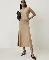 Ann Taylor Petite Pleated Button Midi Skirt Women's
