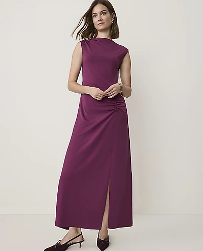 Ann Taylor Petite Ruched Column Midi Dress Purple Amaranth Women's