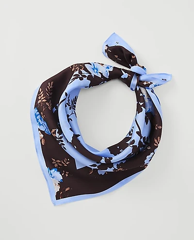 Ann Taylor Floral Silk Scarf Cheerful Blue Women's