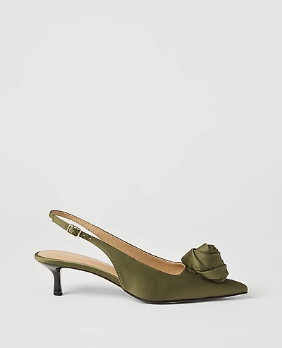 Ann Taylor Rosette Kitten Heel Slingback Pump Olive Sprig Women's