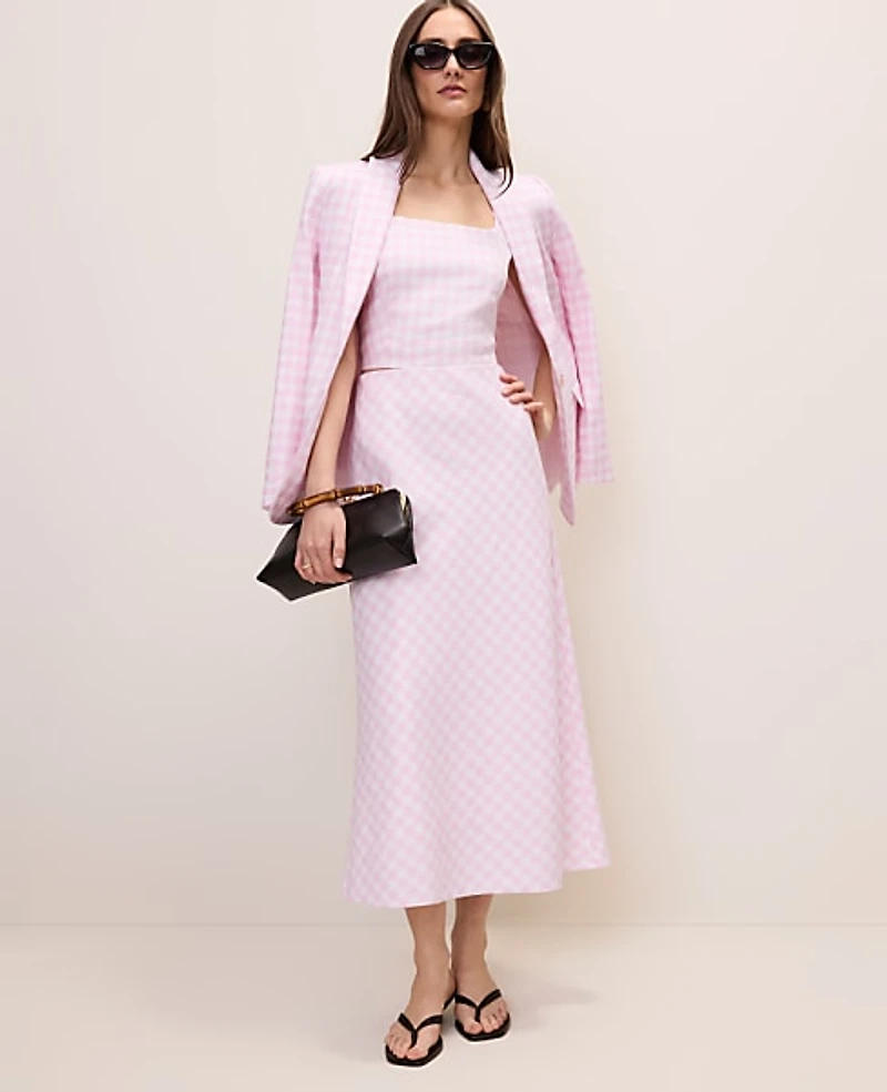 Ann Taylor Gingham Linen Blend Midi Slip Skirt Vibrant Pink Women's