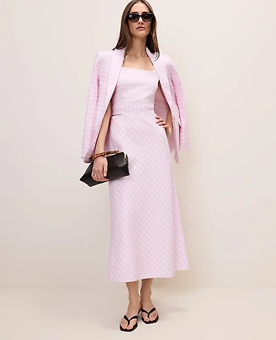 Ann Taylor Gingham Linen Blend Midi Slip Skirt Vibrant Pink Women's