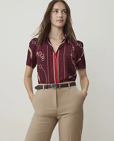 Ann Taylor Horsebit Print Button Down Shirt A Purest Plum Women's