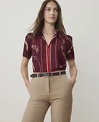Ann Taylor Horsebit Print Button Down Shirt A Purest Plum Women's