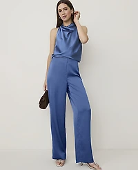 Ann Taylor The Petite Side Zip Straight Pant Satin Ocean Oasis Women's