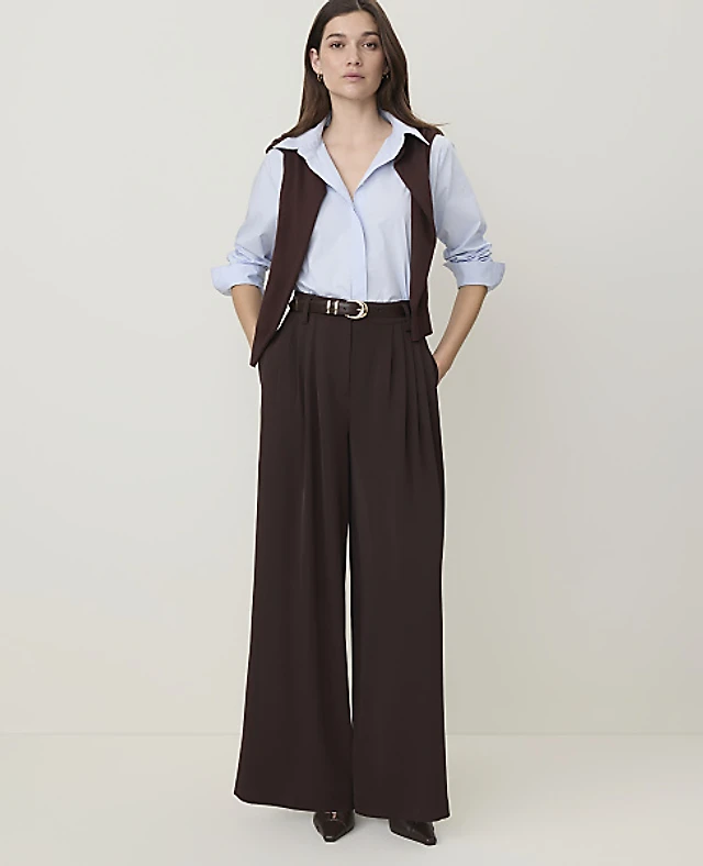 Ann Taylor The Petite Multi Pleated Wide Leg Pant Women's