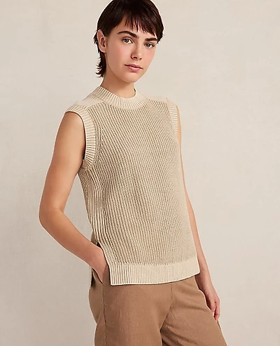 Ann Taylor Haven Well Within Garment-Dyed Cotton Shaker Sleeveless Sweater Willow Branch Women's