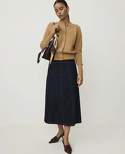 Ann Taylor Drop Waist Midi Skirt Denim Classic Rinse Wash Women's