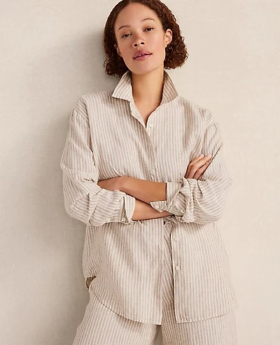 Ann Taylor Haven Well Within The Daily Shirt Everweave Linen Stripe Willow Branch Women's