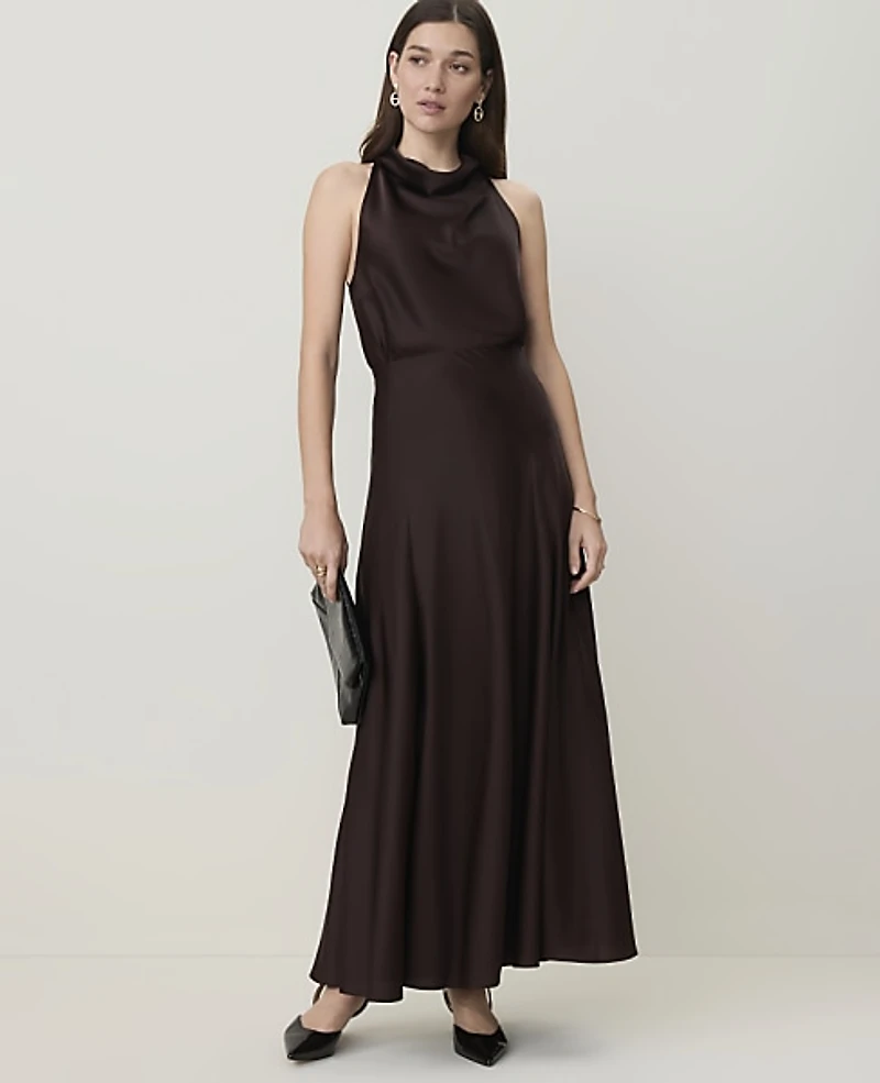 Ann Taylor Petite Flare Maxi Skirt Satin French Mocha Women's