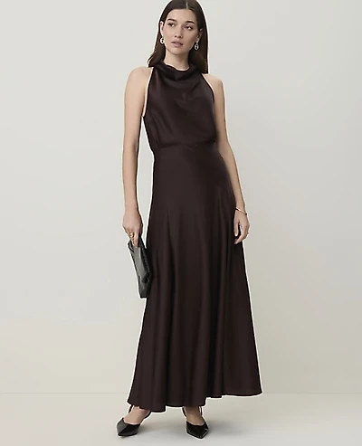 Ann Taylor Petite Flare Maxi Skirt Satin French Mocha Women's