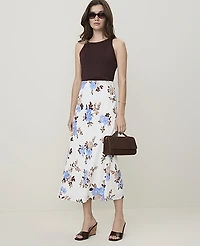 Ann Taylor Petite Floral Midi Slip Skirt Cheerful Blue-Ww Women's