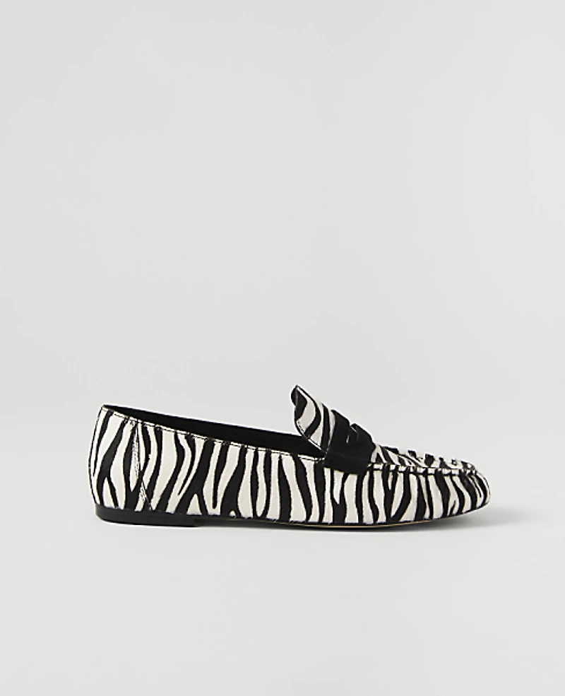 Ann Taylor Weekend Gathered Zebra Print Haircalf Loafer Black Women's