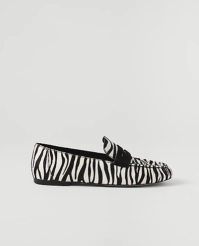 Ann Taylor Weekend Gathered Zebra Print Haircalf Loafer Black Women's
