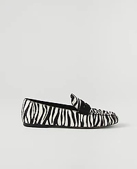 Ann Taylor Weekend Gathered Zebra Print Haircalf Loafer Black Women's