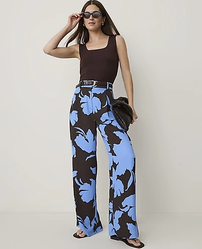 Ann Taylor Petite Floral Pleated Wide-Leg Pant Light Blue B Women's