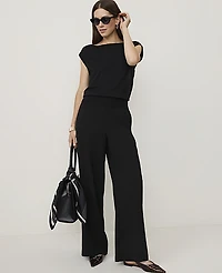 Ann Taylor The Petite Side Zip Wide-Leg Pant Fluid Crepe Black Women's