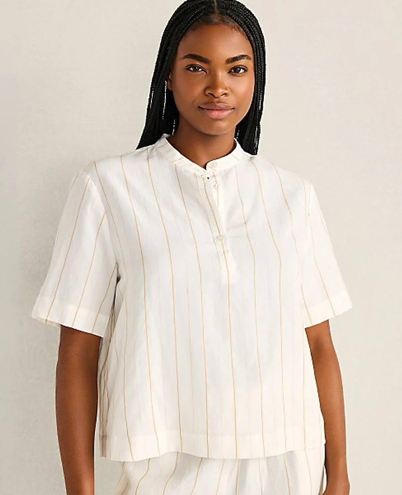 Ann Taylor Haven Well Within Silky Linen Blend Top Ivory Women's