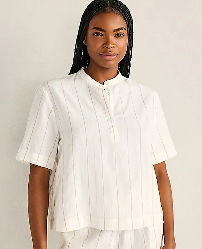 Ann Taylor Haven Well Within Silky Linen Blend Top Ivory Women's