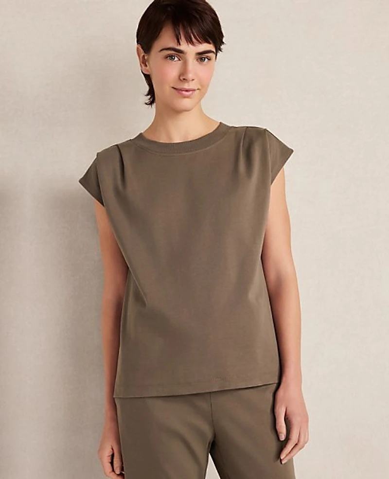 Ann Taylor Haven Well Within Organic Cotton Interlock Pleated T-Shirt Brown Women's