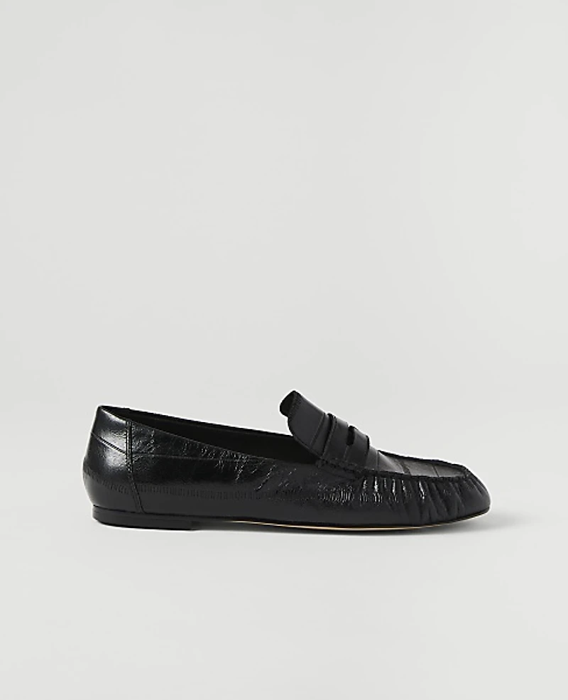 Ann Taylor Weekend Gathered Leather Loafer Black Women's