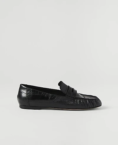 Ann Taylor Weekend Gathered Leather Loafer Black Women's