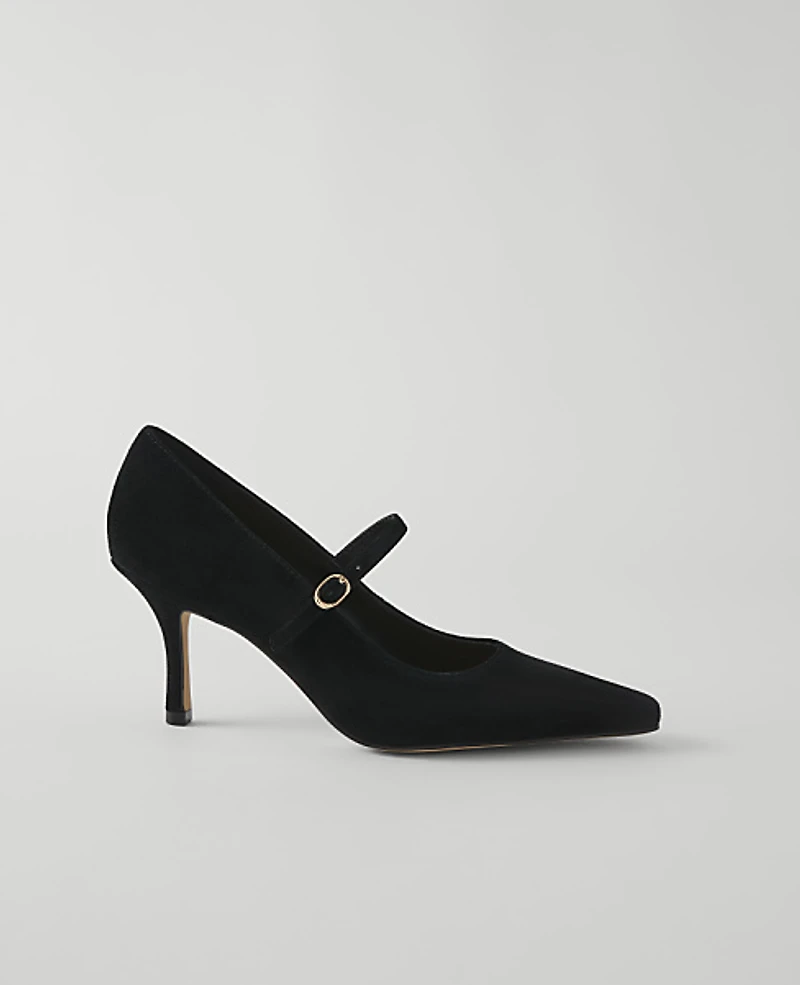 Ann Taylor Suede Mary Jane Pump Black Women's