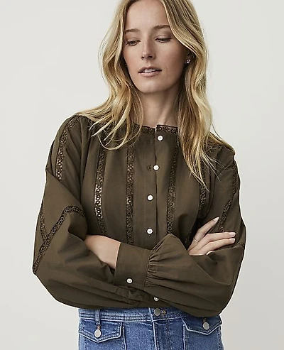 Ann Taylor Weekend Lace Trim Blouse Women's