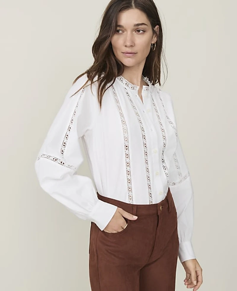 Ann Taylor Weekend Lace Trim Blouse Women's