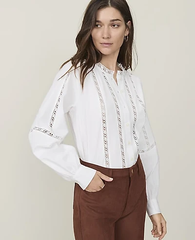 Ann Taylor Weekend Lace Trim Blouse Women's