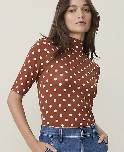Ann Taylor Petite Polka Dot Mock Neck Top Amber Noir Women's