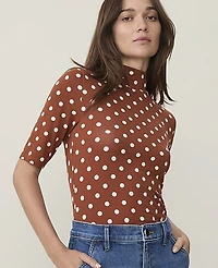 Ann Taylor Petite Polka Dot Mock Neck Top Amber Noir Women's