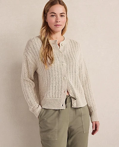 Ann Taylor Haven Well Within Linen Tape Yarn Cardigan Cotton White Women's
