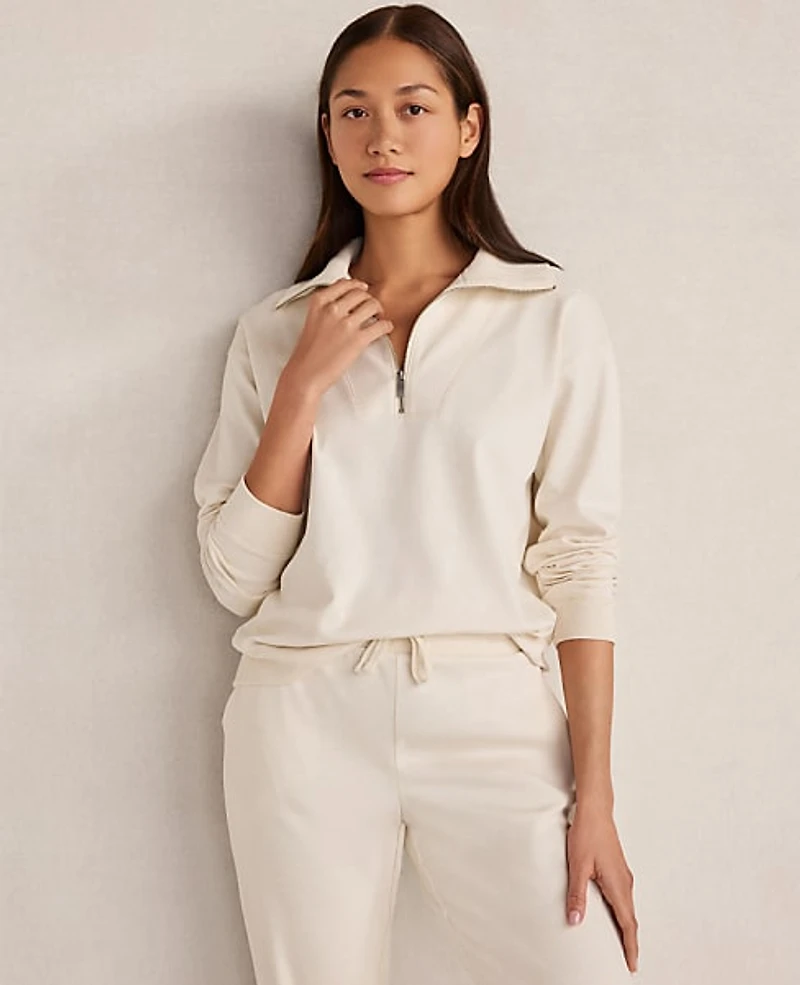 Ann Taylor Haven Well Within Botanical-Dyed Organic Cotton Interlock Half-Zip Top Sandstone Women's