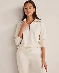 Ann Taylor Haven Well Within Botanical-Dyed Organic Cotton Interlock Half-Zip Top Sandstone Women's