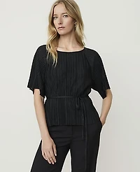 Ann Taylor Petite Pleated Tie Waist Top Black Women's