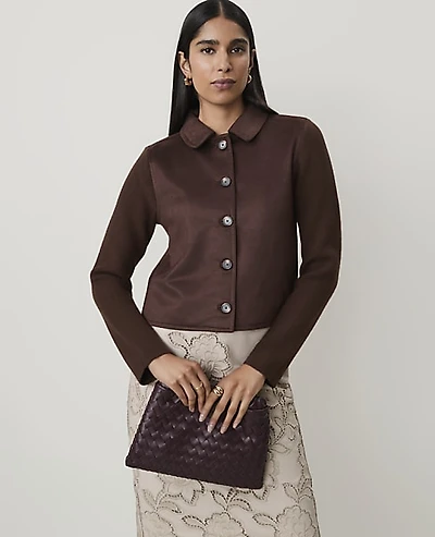 Ann Taylor Mixed Media Jacket Faux Suede Dark Brown Women's