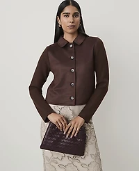 Ann Taylor Mixed Media Jacket Faux Suede Dark Brown Women's