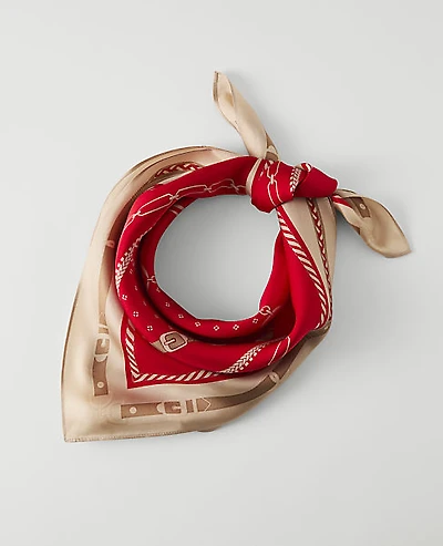 Ann Taylor Horsebit Print Silk Scarf Bright Poppy Women's