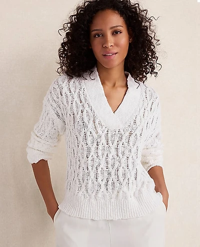 Ann Taylor Haven Well Within Slubby Cotton Linen V-Neck Sweater Women's