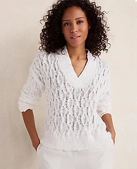Ann Taylor Haven Well Within Slubby Cotton Linen V-Neck Sweater Women's