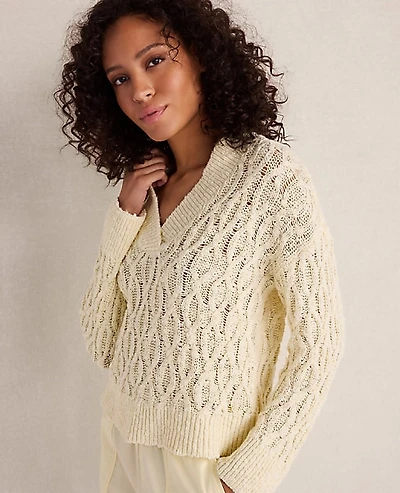 Ann Taylor Haven Well Within Slubby Cotton Linen V-Neck Sweater Women's