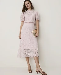 Ann Taylor Petite Scalloped Trim Lace Midi Skirt Mother Of Pearl Women's
