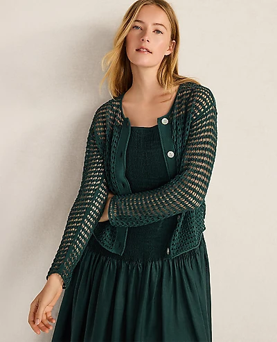 Ann Taylor Haven Well Within Organic Cotton Pointelle Cardigan Deep Turquoise Women's