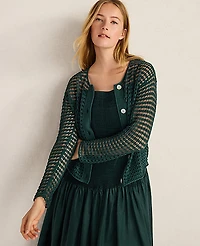 Ann Taylor Haven Well Within Organic Cotton Pointelle Cardigan Deep Turquoise Women's