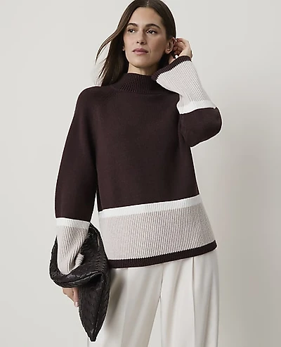 Ann Taylor Colorblock Turtleneck Sweater Multi Women's
