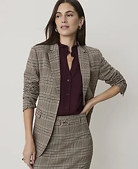 Ann Taylor The Petite Greenwich Blazer Plaid French Mocha Women's